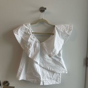 Cuyana Seasucker White Ruffled Women's Top